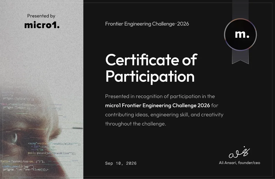 Micro1 Frontier Engineering Challenge 2026 certificate of participation