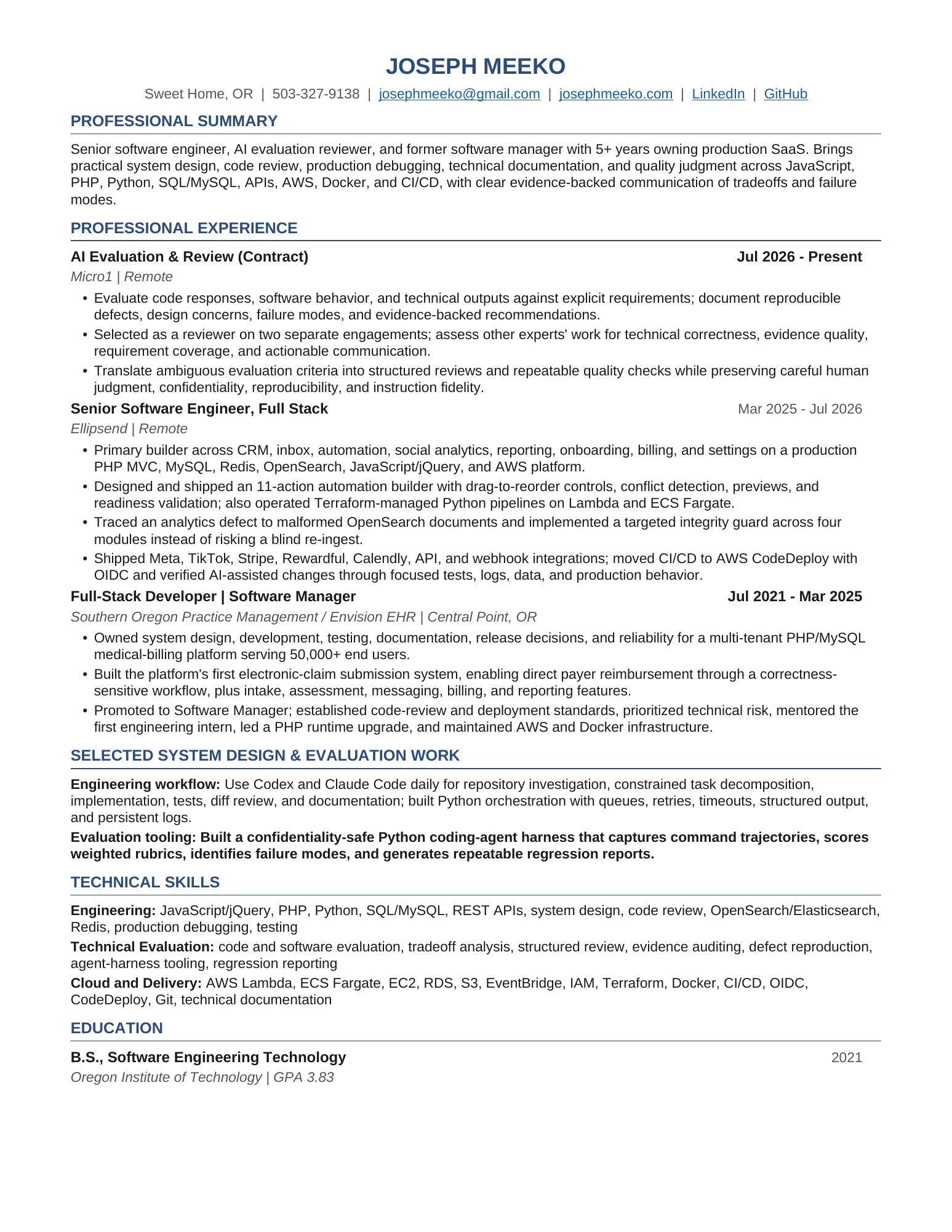 Joseph Meeko's résumé